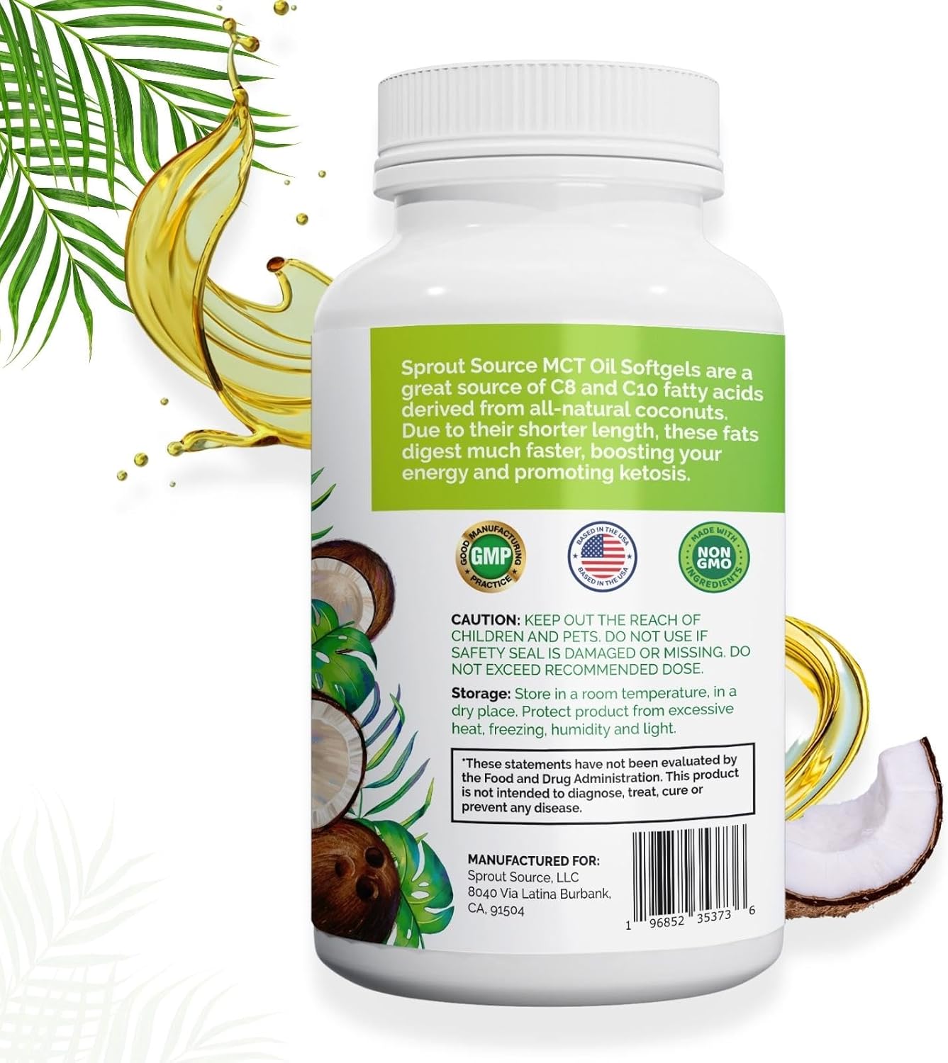 Sprout Source Keto MCT Oil Softgels 1000mg - 90 Softgels, Premium C8 & C10 Blend for Energy & Weight Management, Natural Coconut Oil, Non-GMO, Gluten-Free - 90-Day Supply - BoostGo Australia