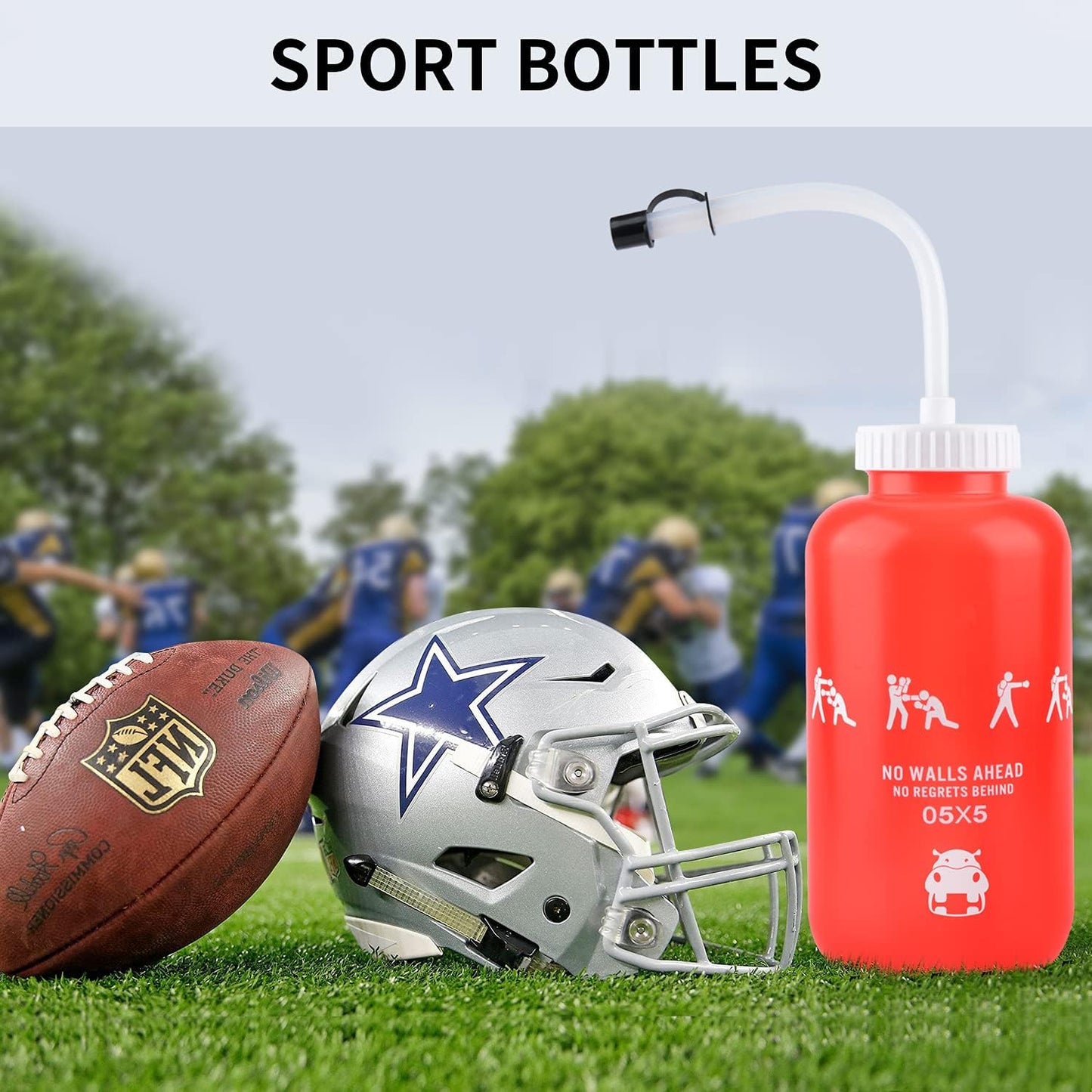 Squeeze Sports Water Bottle with Long Straw, BPA-Free 1 Liter Leak-Proof Plastic Bottle for Football, Hockey, Lacrosse, Gym, Cycling - 32 Oz Bottle for Mother's Day Gift