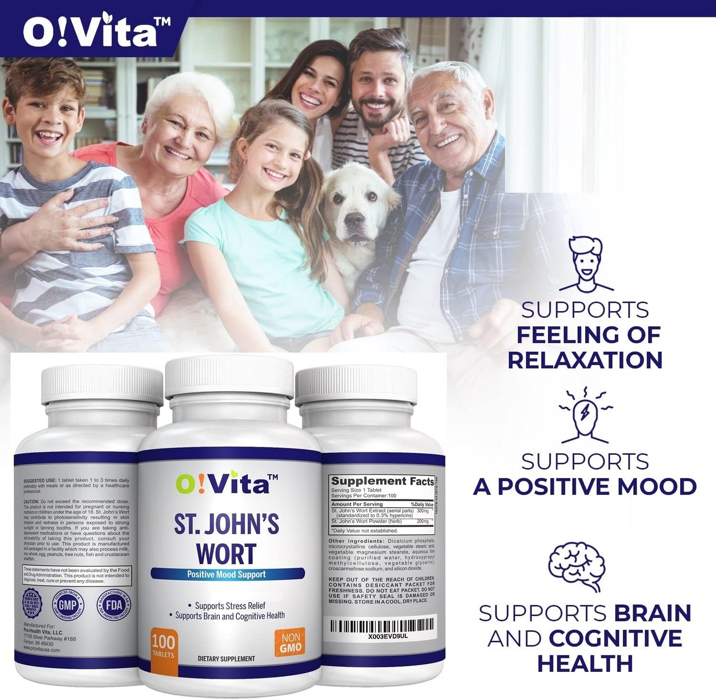 St. John's Wort 500mg Tablets - Vegan Herbal Supplement, Non-GMO, 100-Day Supply