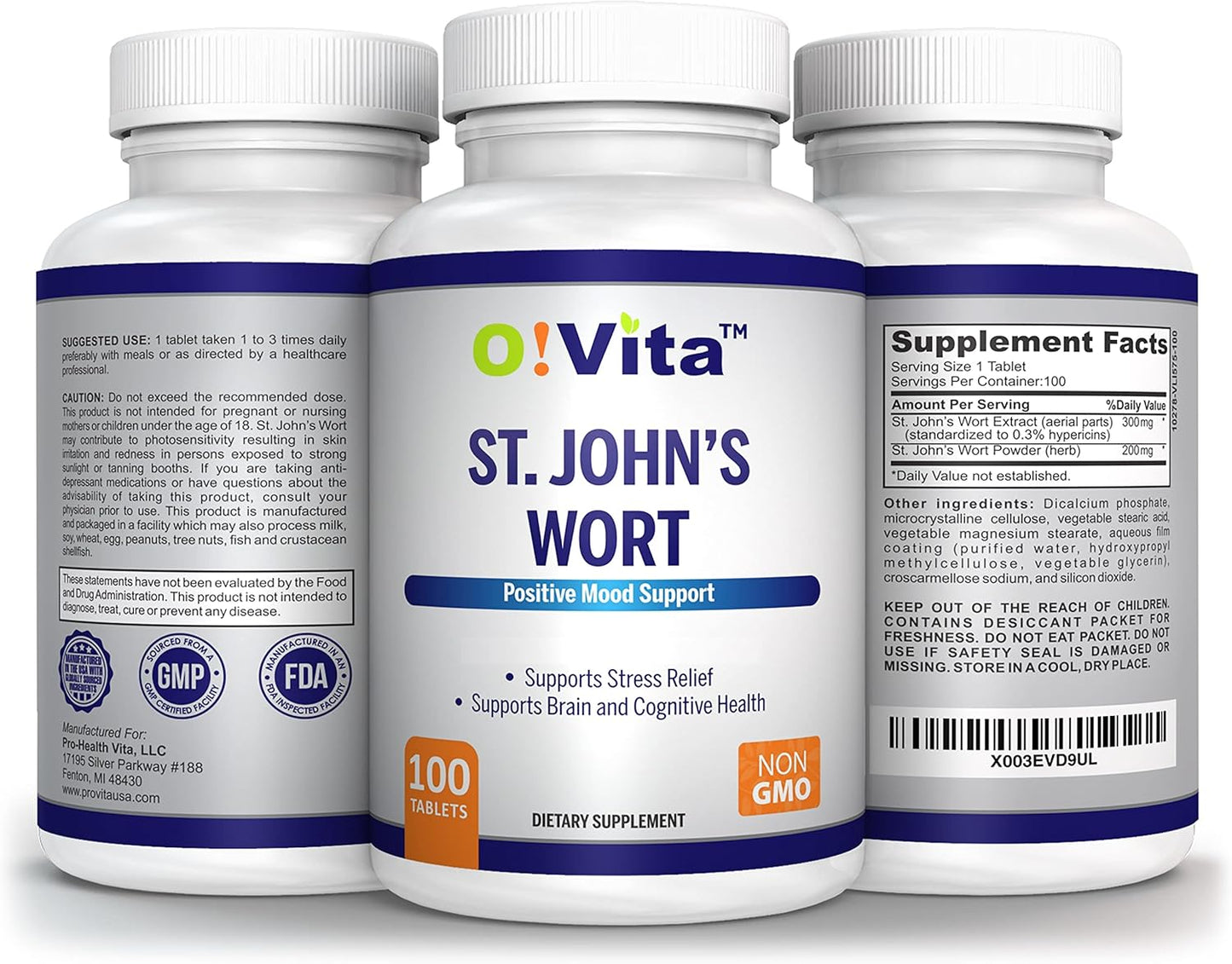 St. John's Wort 500mg Tablets - Vegan Herbal Supplement, Non-GMO, 100-Day Supply