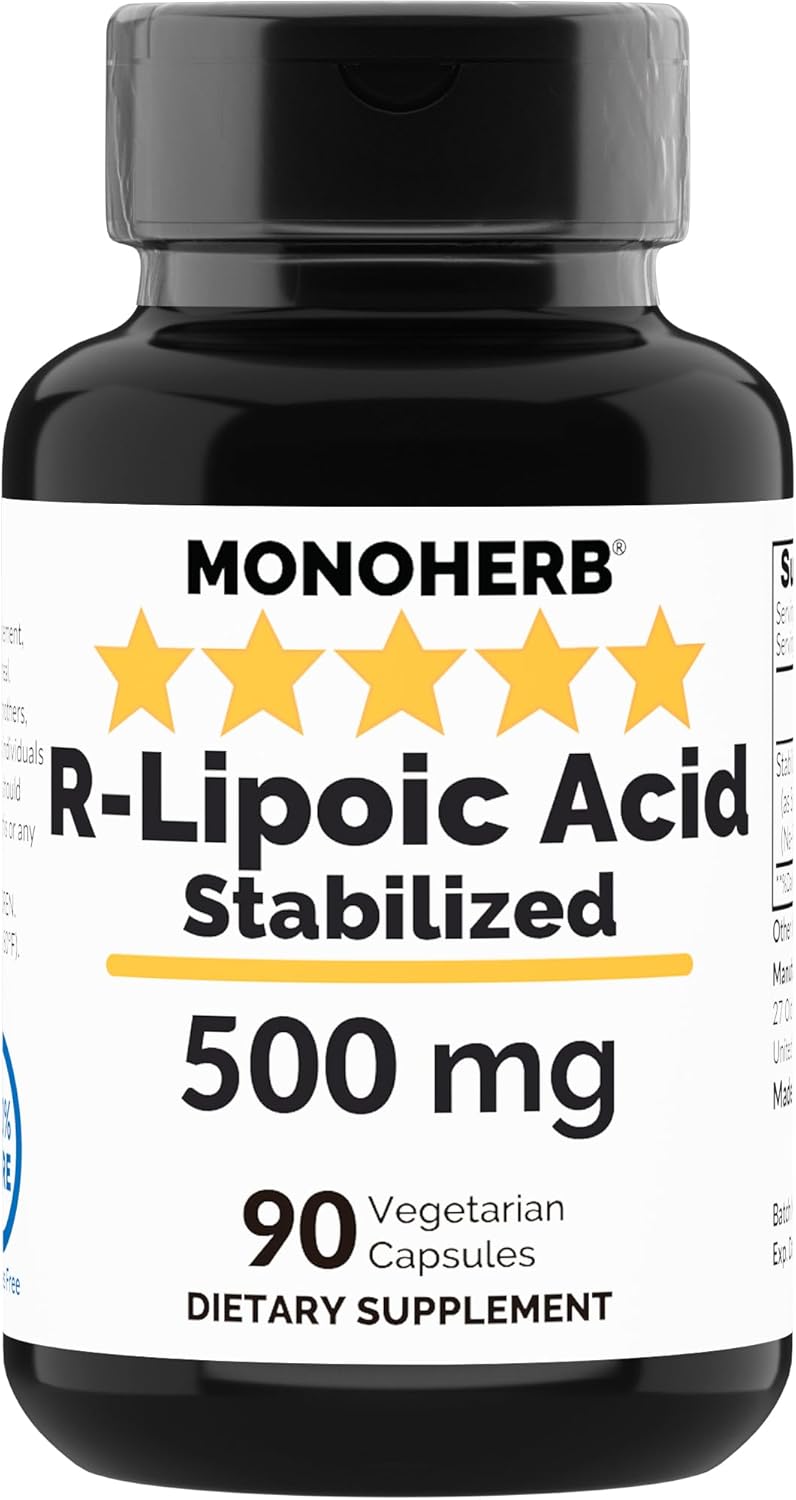Stabilized R-Alpha-Lipoic Acid 500 mg - 90 Vegetarian Capsules for Improved Absorption