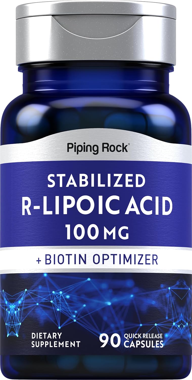 Stabilized R-Lipoic Acid 100mg Capsules with Biotin Optimizer - 90 Count | Non-GMO, Gluten Free