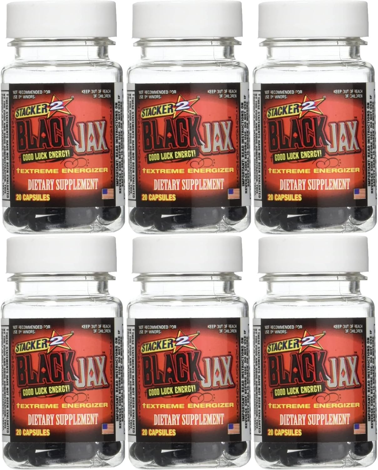 STACKER 2 Black Jax Energy Extreme Dietary Supplement - 120 Capsules (Lot of 6 Bottles)