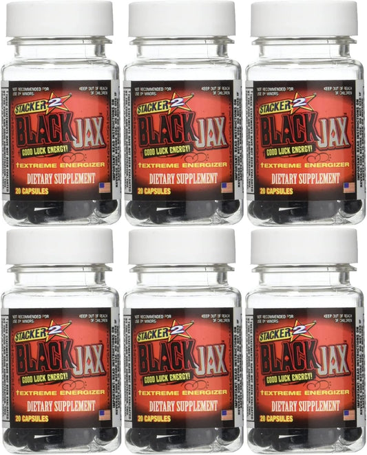 STACKER 2 Black Jax Energy Extreme Dietary Supplement - 120 Capsules (Lot of 6 Bottles)
