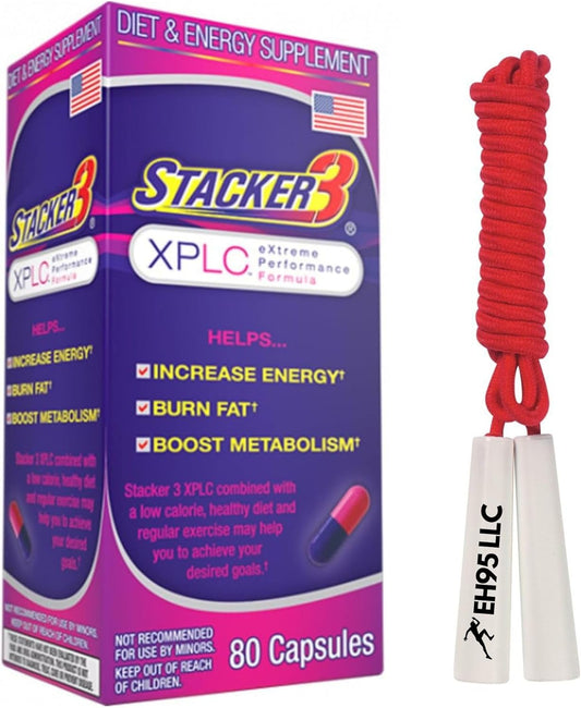 Stacker 3 XPLC Weight Loss Supplement with 80 Capsules and Jump Rope for Fitness and Energy Boost