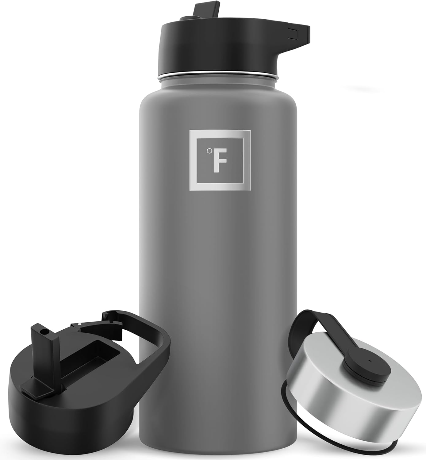 Stainless Steel 32 Oz Camping & Hiking Hydration Flask with 3 Lids - Double Walled, Vacuum Insulated, Leak Proof & BPA Free