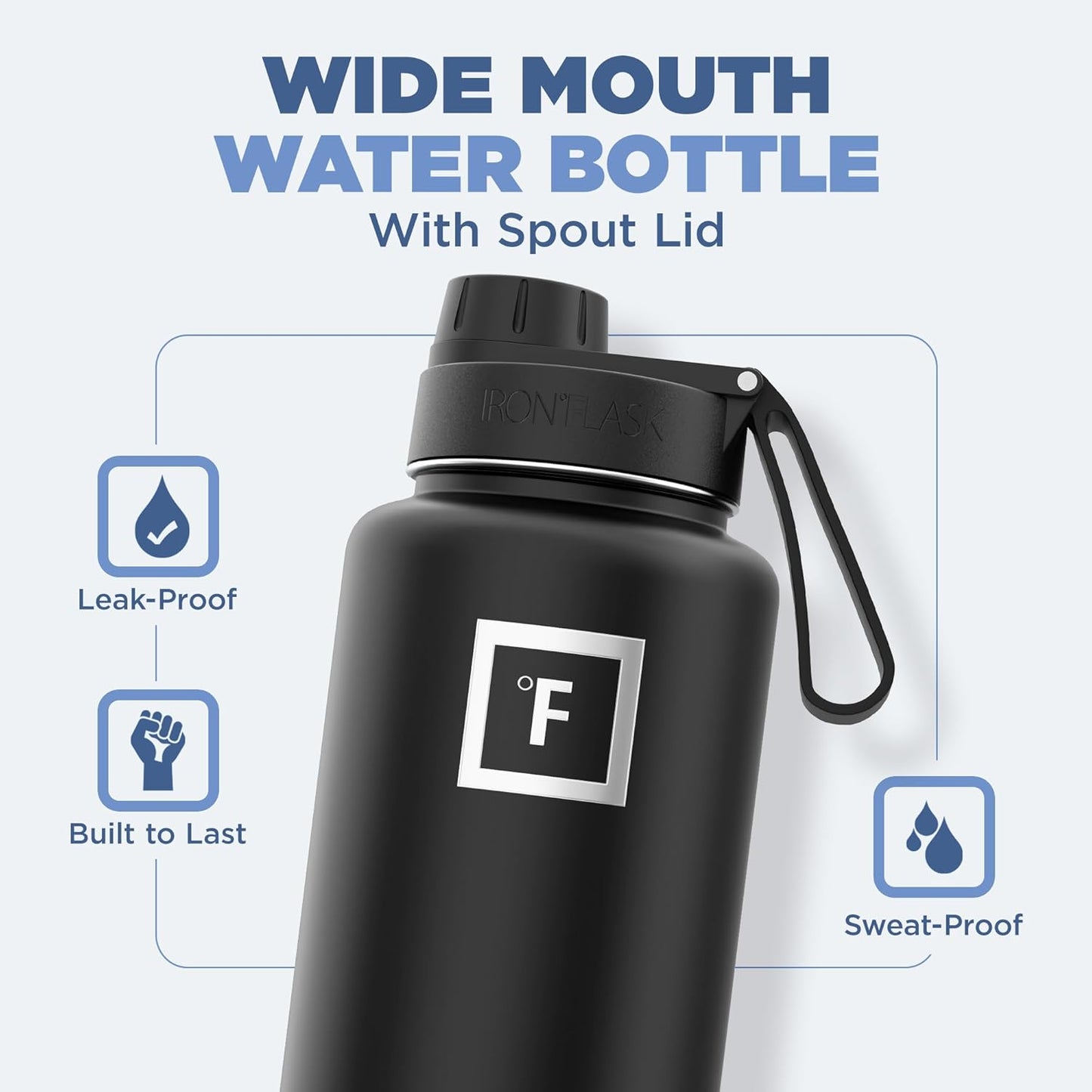 Stainless Steel 32 Oz Camping & Hiking Hydration Flask with 3 Lids - Double Walled, Vacuum Insulated, Leak Proof & BPA Free
