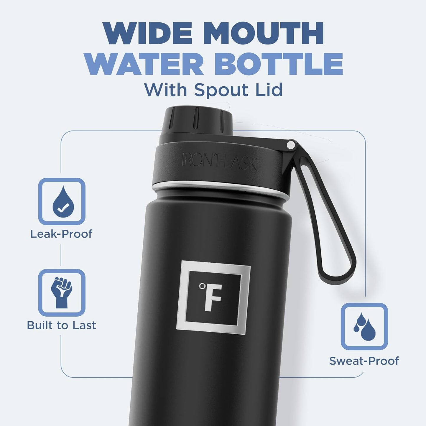 Stainless Steel Camping & Hiking Water Bottle with 3 Lids - Vacuum Insulated Flask (Dark Night, 22 oz)