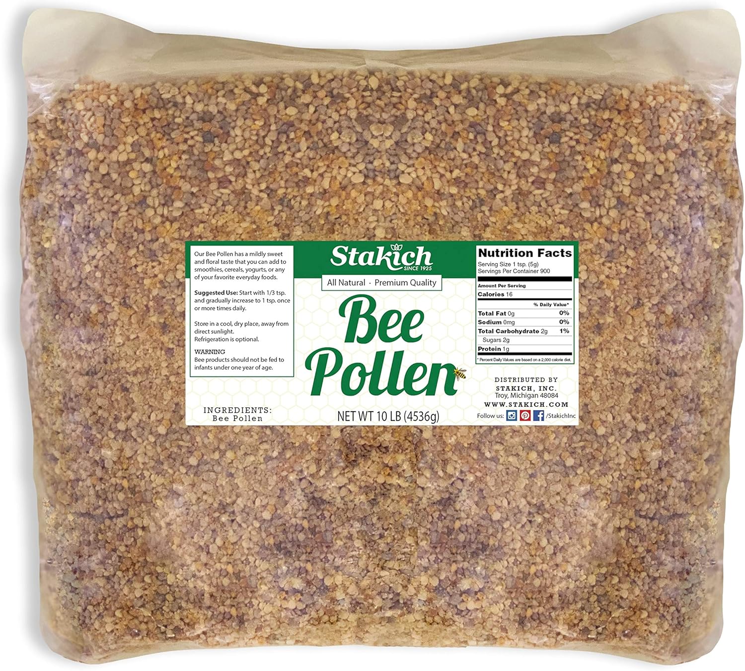 Stakich Bee Pollen - 10 Pound Pack for Natural Health and Wellness