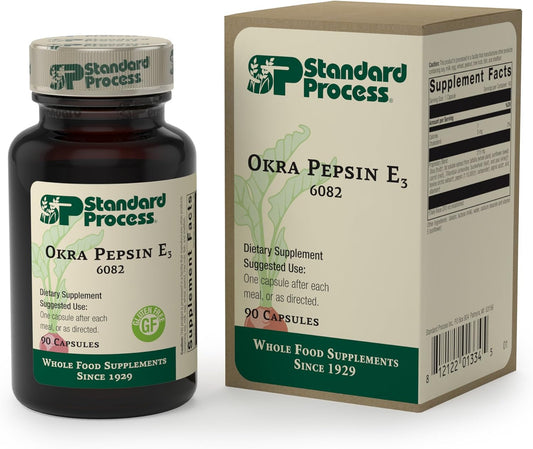 Standard Process Okra Pepsin E3 Capsules - Gluten Free Intestinal Support Supplement - 90 Count