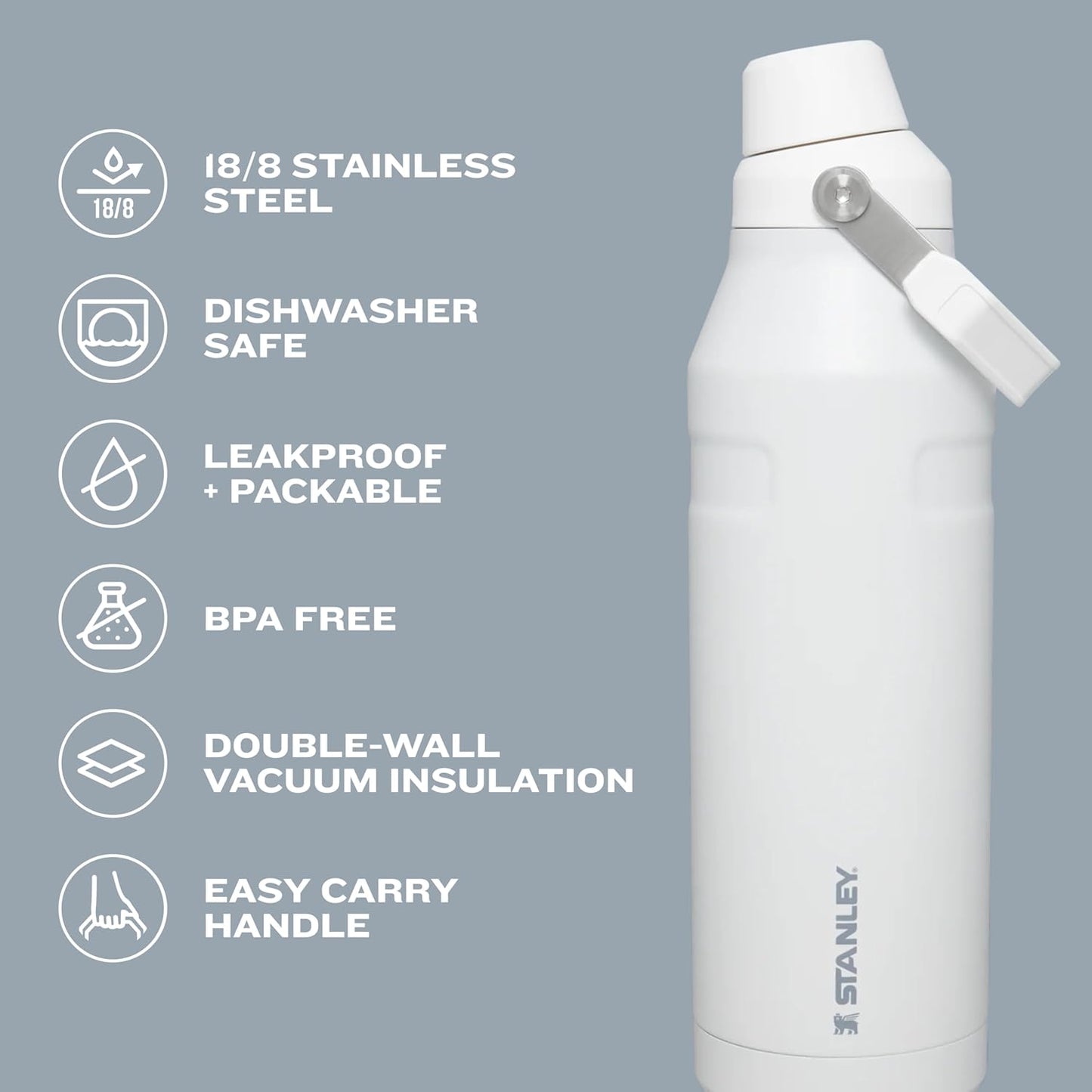 Stanley IceFlow Water Bottle with Angled Spout Lid - Lightweight, Leakproof, Insulated Stainless Steel for Travel & Sports