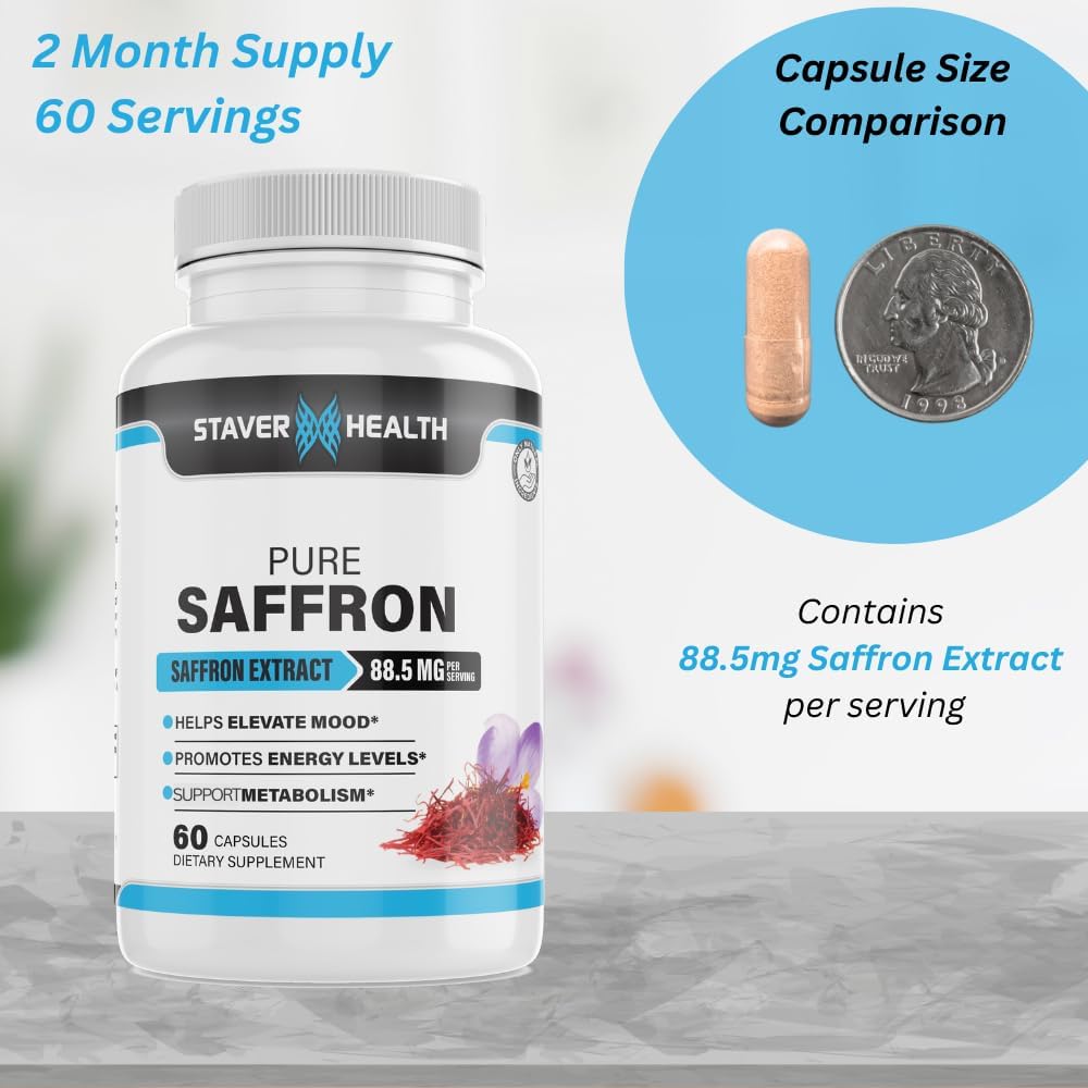 Staver Health Saffron Extract Capsules - 88.5mg, 60 Veggie Caps - Mood and Energy Booster