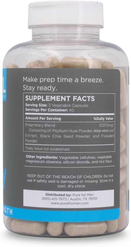 Stay Ready Fiber Extra Strength Supplement for Digestive Regularity & Gut Health Support - 120 Vegan Capsules