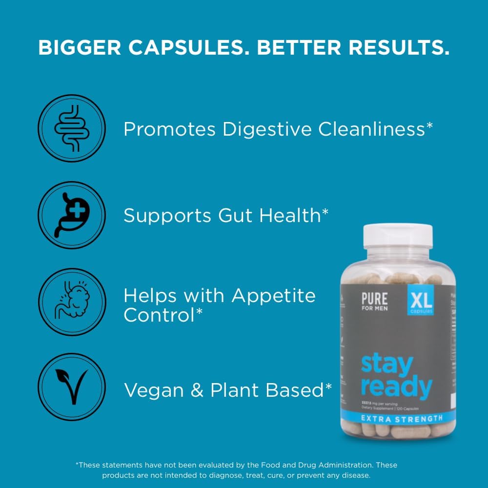Stay Ready Fiber Extra Strength Supplement for Digestive Regularity & Gut Health Support - 120 Vegan Capsules