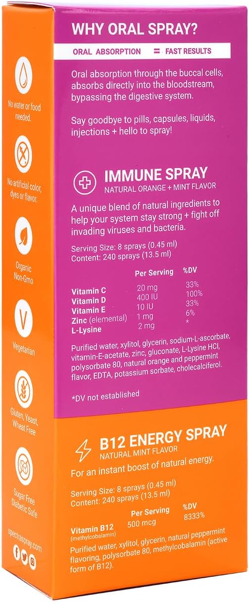Stay Well Immune Boost Kit - B12 & Immune Support Spray for Recovery & Energy, Vegan & Gluten Free - Vitamin C, E, Zinc + Lysine