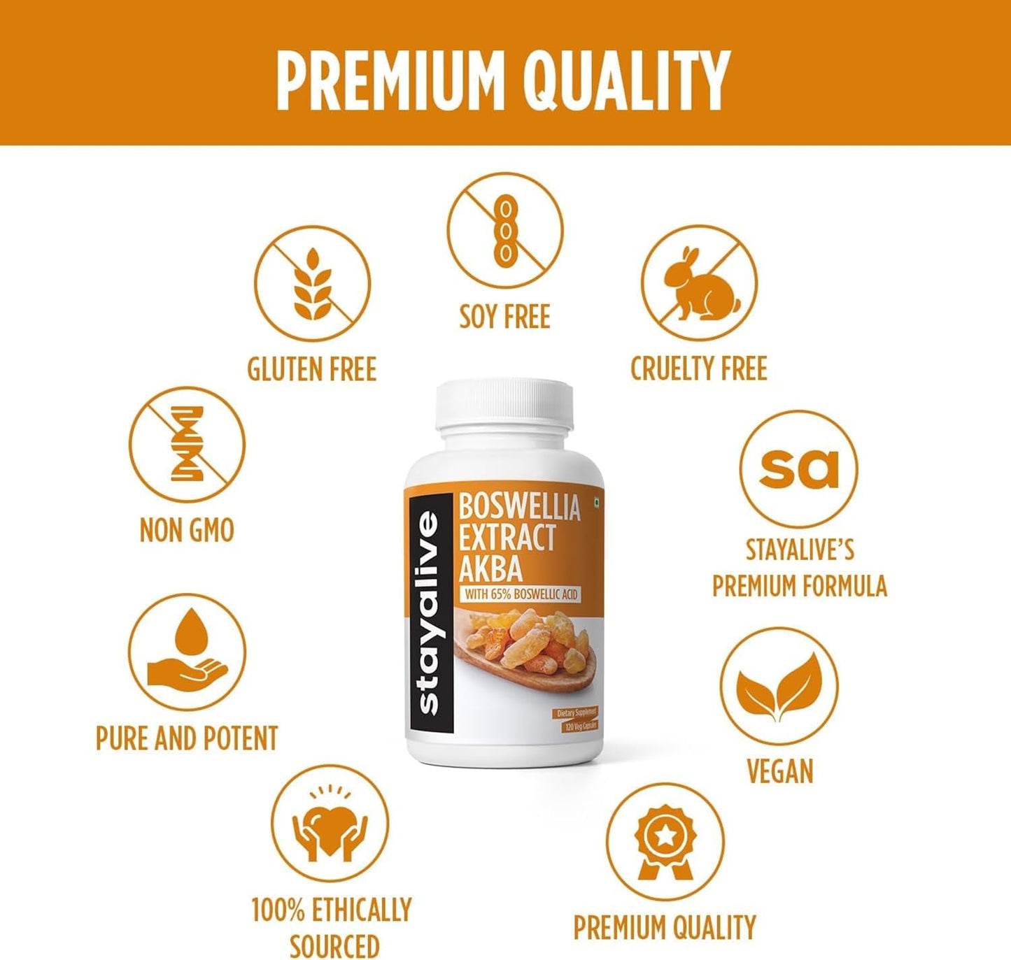 StayAlive Boswellia Serrata Extract Capsules - 1000mg with AKBA - 120 Count - Non-GMO Gluten-Free Supplement