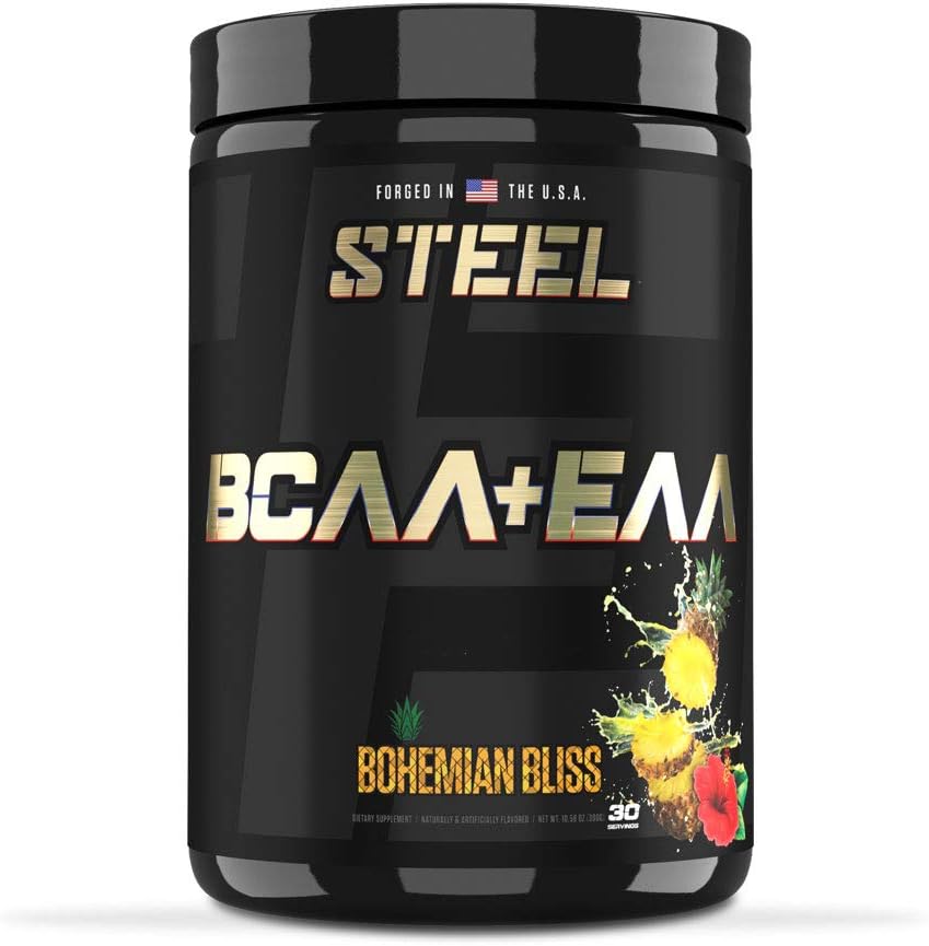 Steel Supplements High Performance BCAA EAA Powder for Lean Muscle Growth and Workout Endurance, 2:1:1 Ratio, 30 Servings