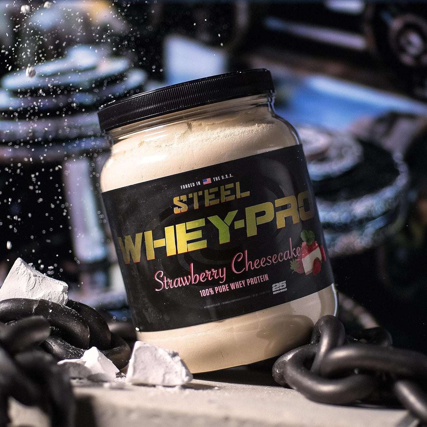 Steel Supplements Whey-Pro Strawberry Cheesecake: Pure Whey Protein Powder for Muscle Gain & Recovery | Gluten-Free, Non-GMO | 1.65 lbs, 25 Servings | BCAA 5g | Men & Women