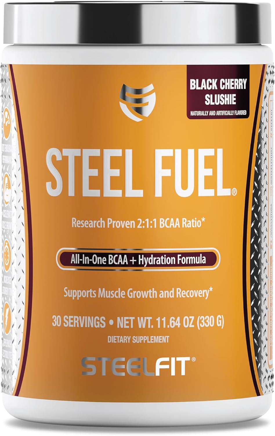 SteelFit Steel Fuel BCAA Electrolyte Powder - Sugar-Free Black Cherry Slushie - 30 Servings - No Crash Hydration & Recovery - Muscle Growth Formula