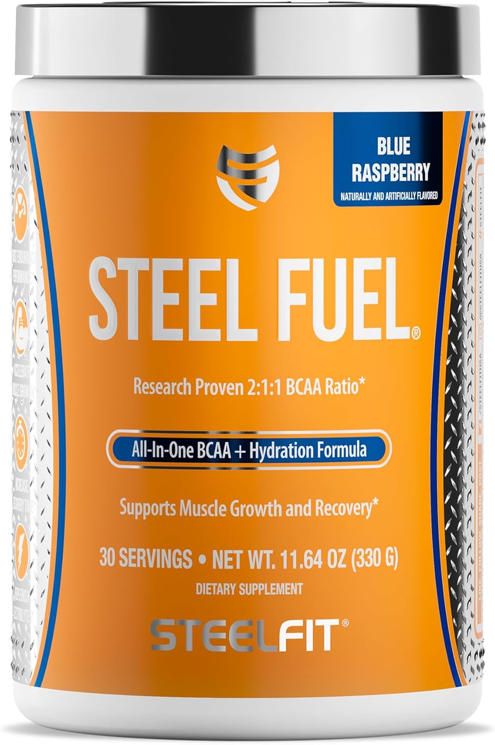 SteelFit Steel Fuel BCAA Electrolyte Powder Blue Raspberry 30 Servings - Sugar-Free Amino Acids for Workout Hydration & Recovery