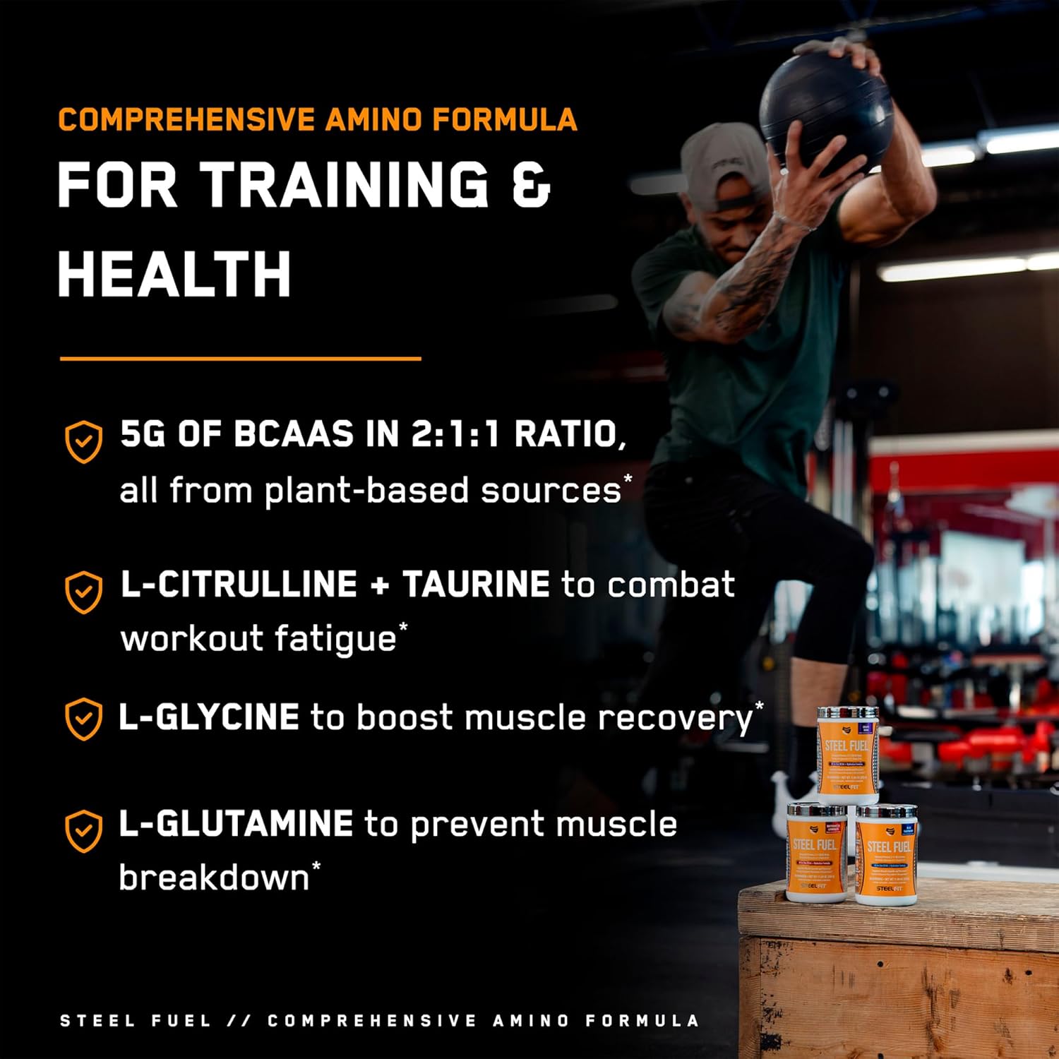 SteelFit Steel Fuel BCAA Electrolyte Powder Blue Raspberry 30 Servings - Sugar-Free Amino Acids for Workout Hydration & Recovery