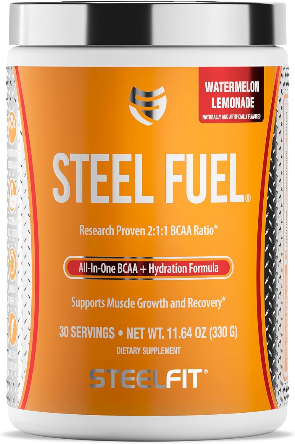 SteelFit Steel Fuel BCAA + Electrolyte Powder | Sugar-Free Hydration & Recovery Formula | Watermelon Lemonade, 30 Servings