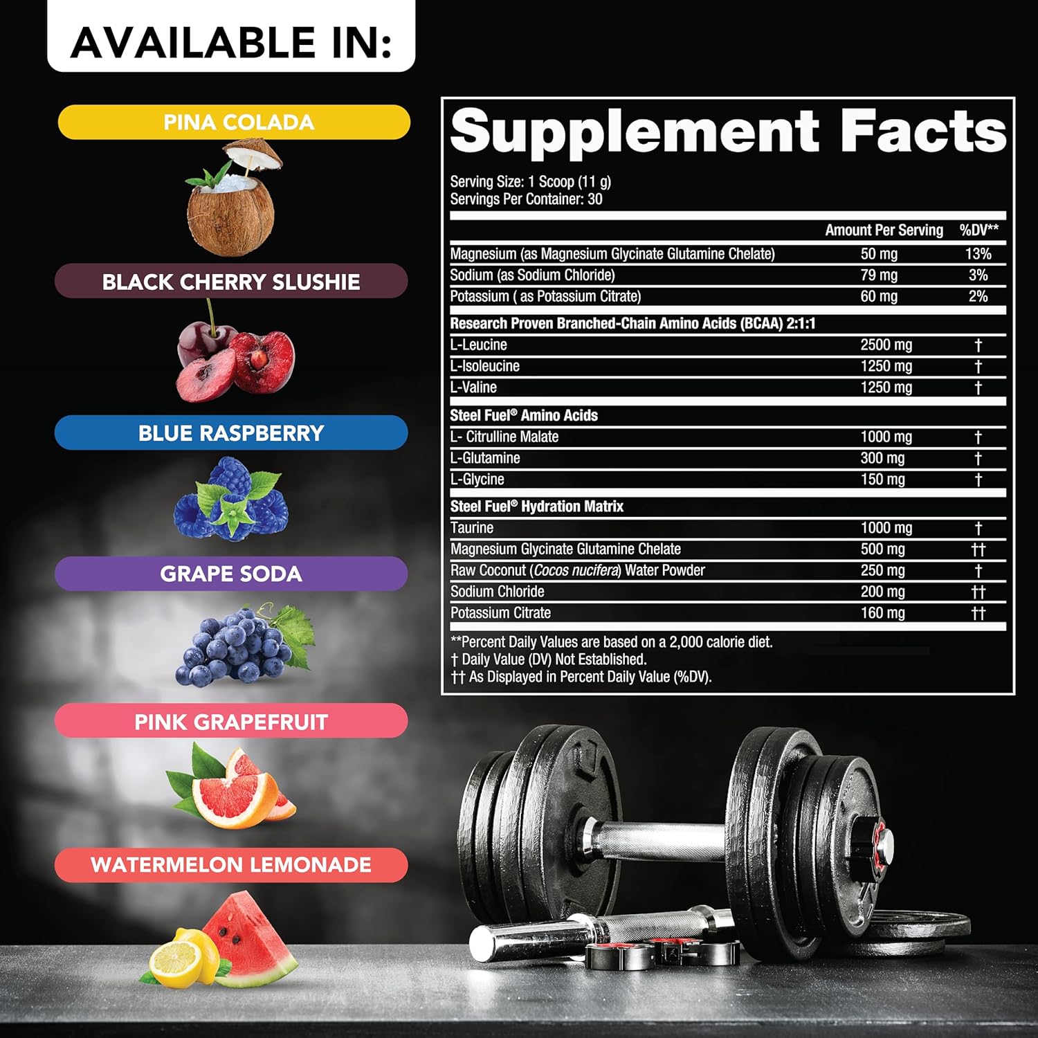 SteelFit Steel Fuel BCAA + Electrolyte Powder | Sugar-Free Hydration & Recovery Formula | Watermelon Lemonade, 30 Servings