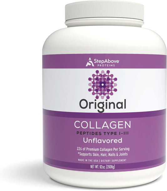 Step Above Proteins Original Collagen Peptides - Premium Hydrolyzed Type I-III Bovine Protein Powder - 92 Oz Size