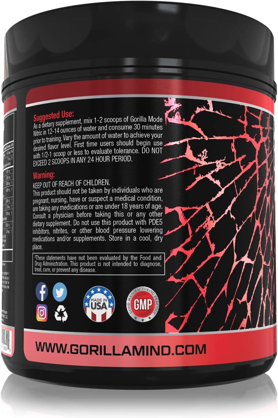 Stimulant-Free Gorilla Mind Nitric 1.0 Pre-Workout for Massive Pumps - Best Tasting and Most Effective - 646g (Tigers Blood)