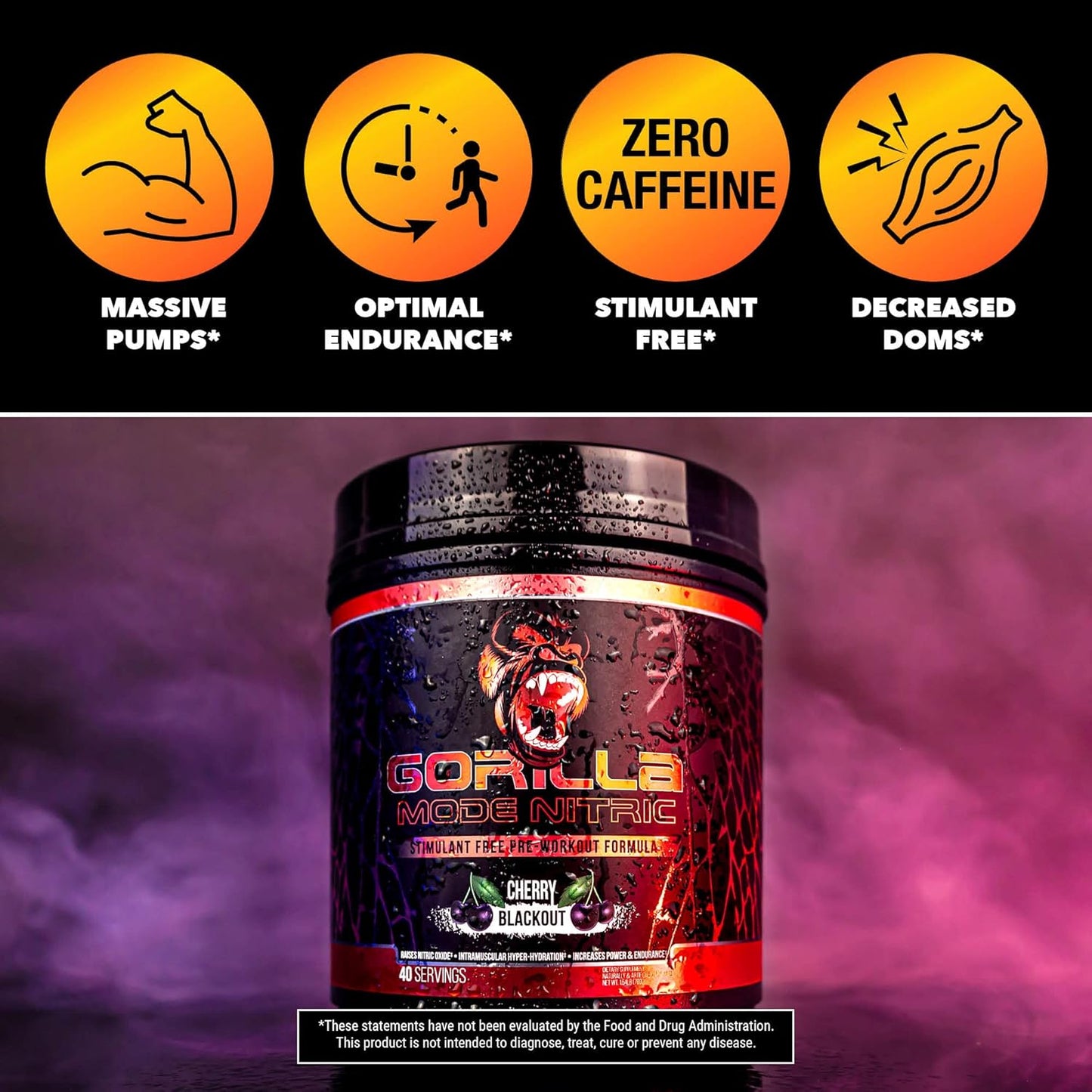Stimulant-Free Gorilla Mind Nitric 1.0 Pre-Workout for Massive Pumps - Best Tasting and Most Effective - 646g (Tigers Blood)