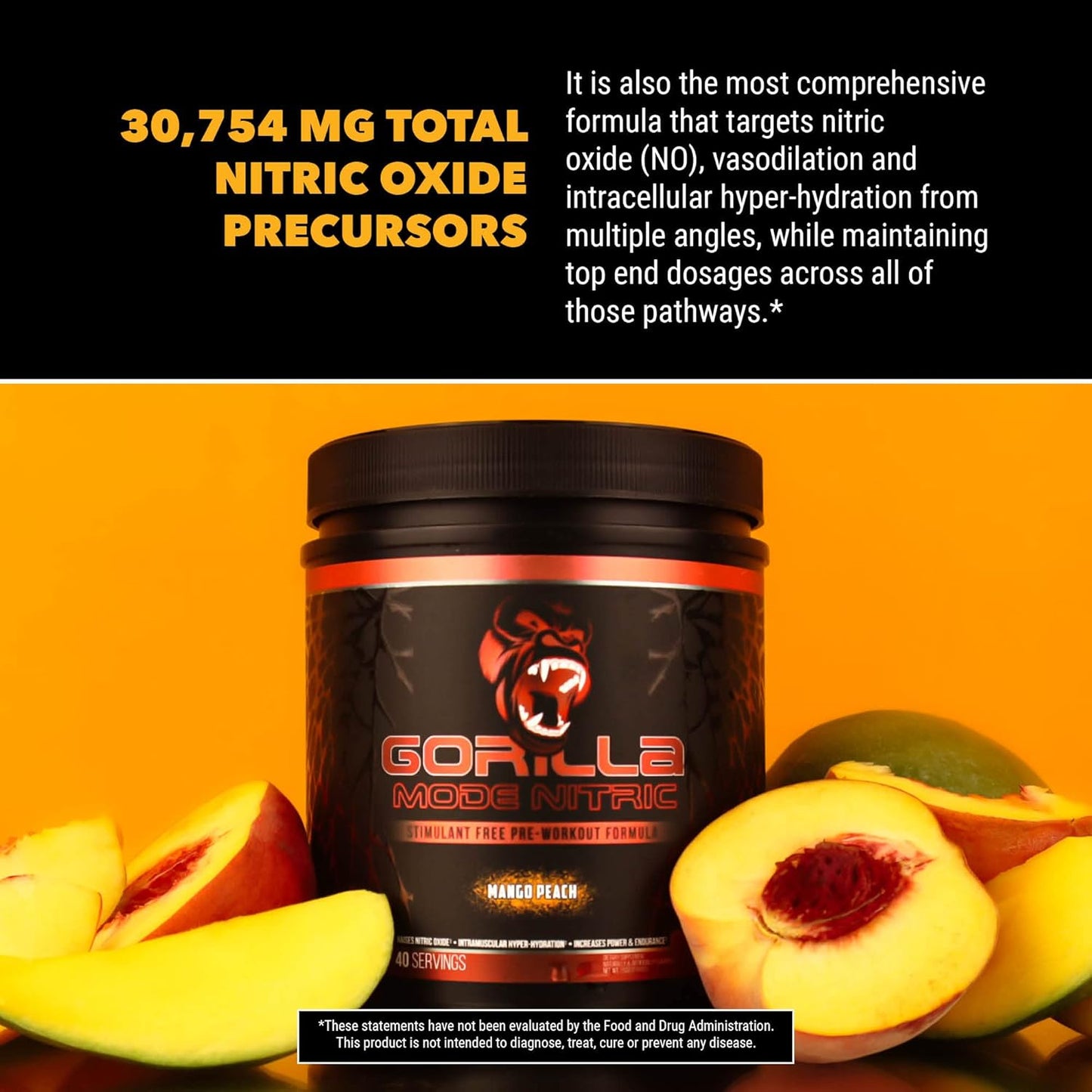 Stimulant-Free Gorilla Mind Nitric 1.0 Pre-Workout for Massive Pumps - Best Tasting and Most Effective - 646g (Tigers Blood)