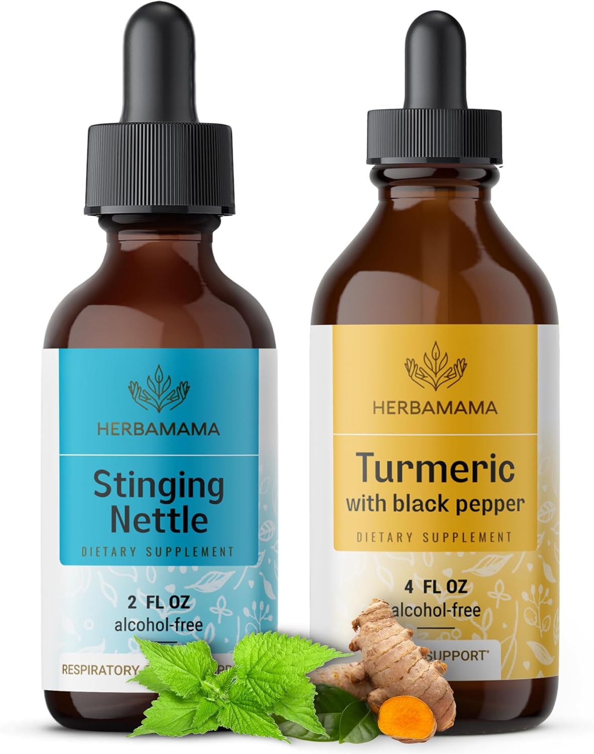 Stinging Nettle and Turmeric Curcumin Herbal Liquid Drops Kit - Vegan, Non-GMO, Sugar & Alcohol-Free - 2 Pack