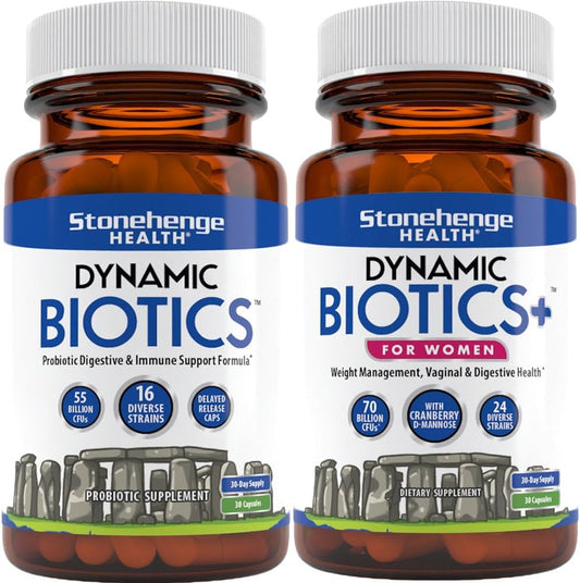 Stonehenge Health Dynamic Biotics + Dynamic Biotics+ for Women Probiotics Bundle - Supports Digestive & Feminine Health