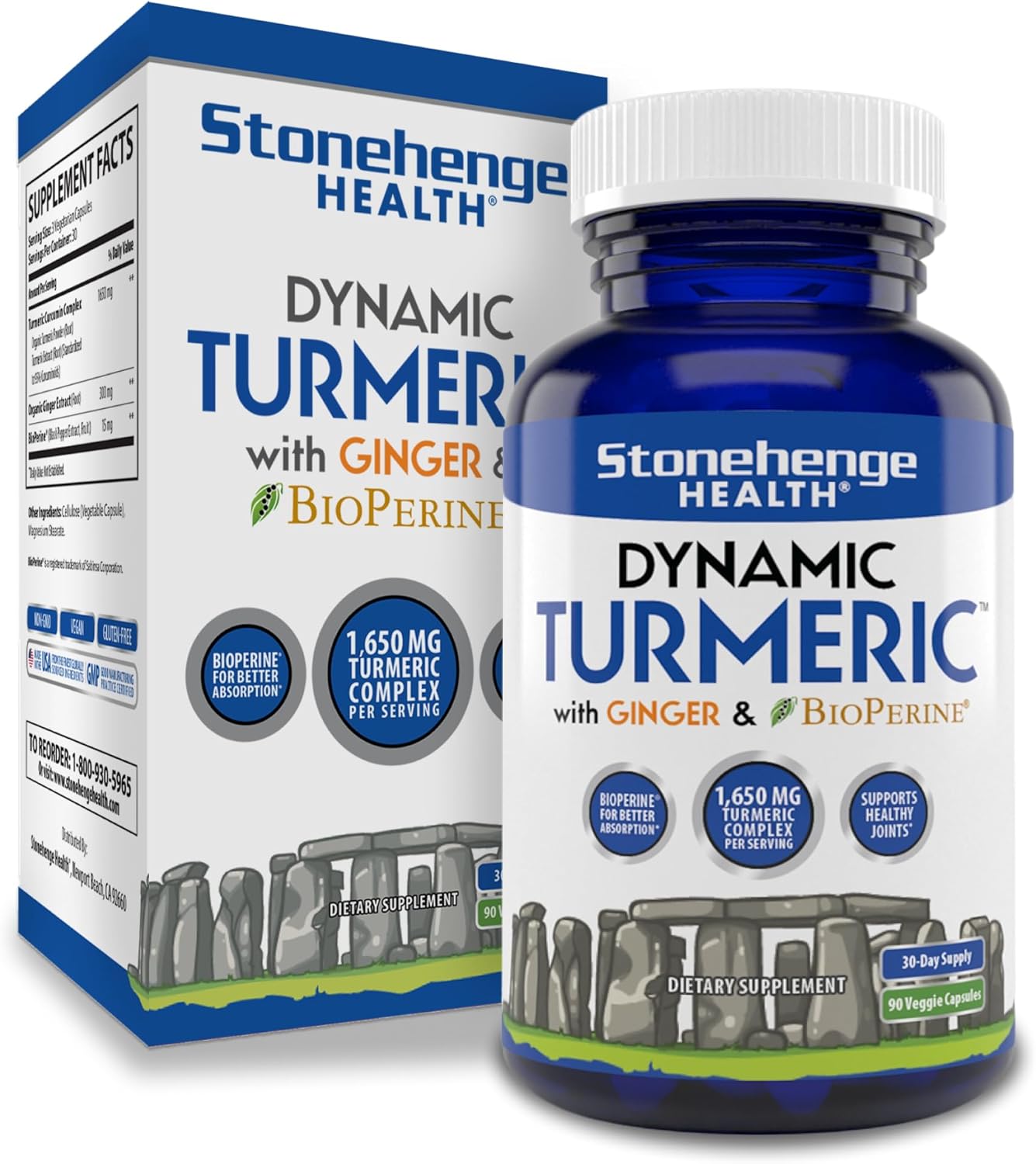 Stonehenge Health Dynamic Biotics Probiotic, Dynamic Brain, and Turmeric Bundle for Energy, Joints, Digestion, and Cognitive Support
