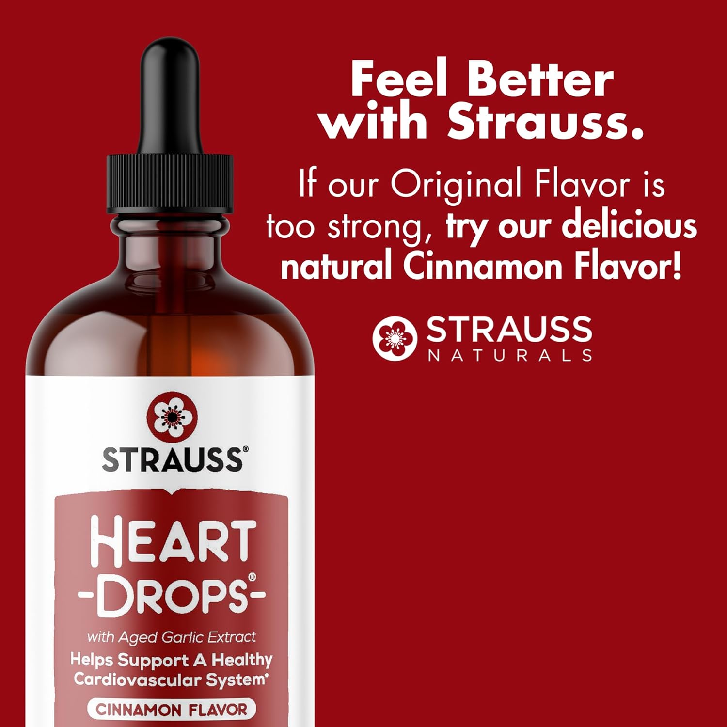 Strauss Naturals Heart Drops - Natural Mistletoe & Aged Garlic Extract Supplement for Heart Health - Supports Cardiovascular System - Vegan & Non-GMO - Cinnamon Flavored - 225 ml Bottle