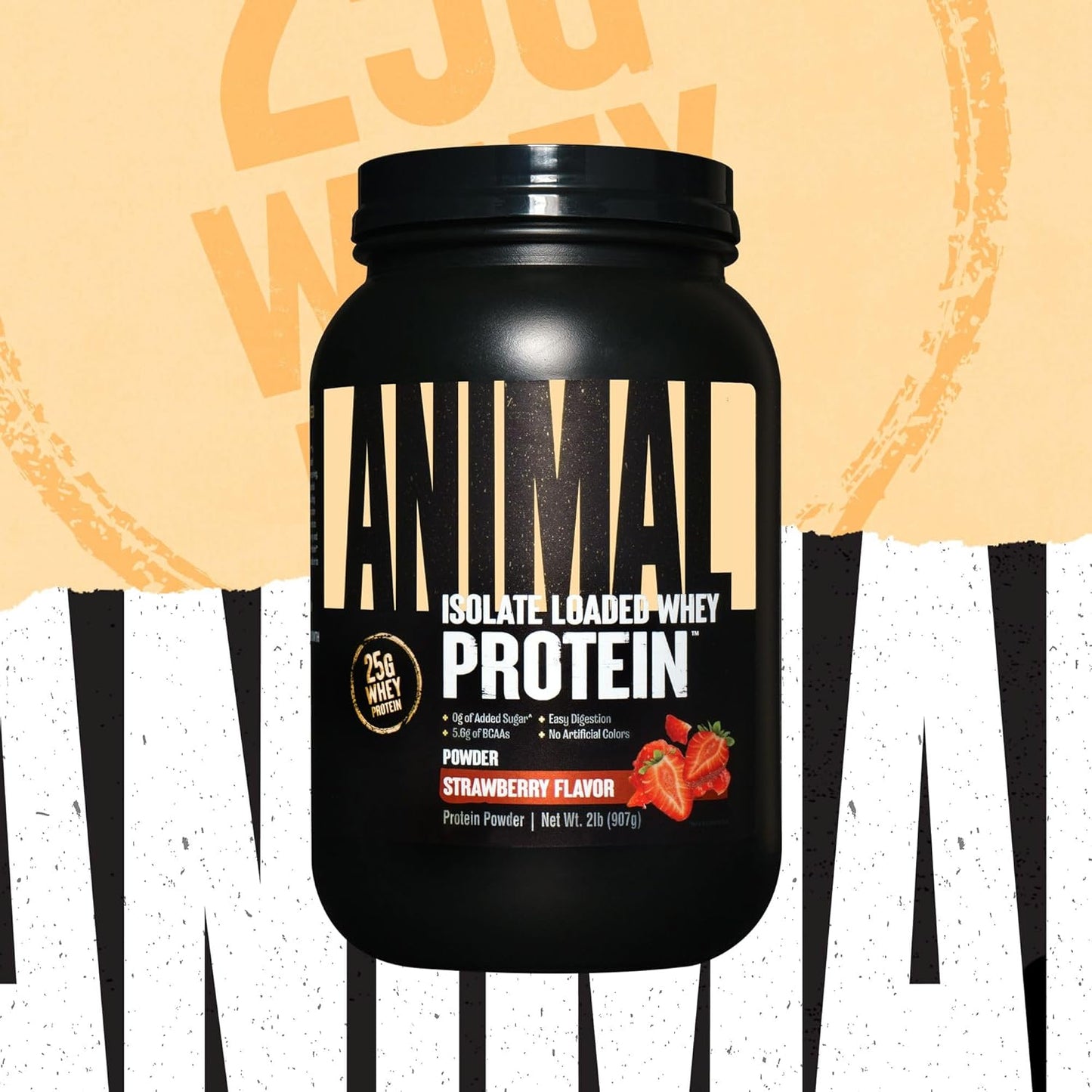 Strawberry Animal Whey Isolate Protein Powder - Ideal for Pre & Post Workout Muscle Building and Recovery - 25g Protein, Low Sugar, Digestive Enzymes - 2 lbs