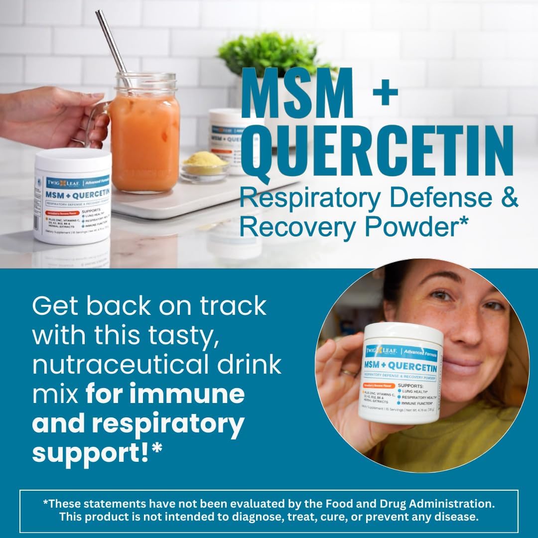 Strawberry Banana Immune System Support Powder - MSM, Quercetin, Vitamin C, Zinc - Respiratory Health & Lung Function - Natural Defense - 4.76 oz