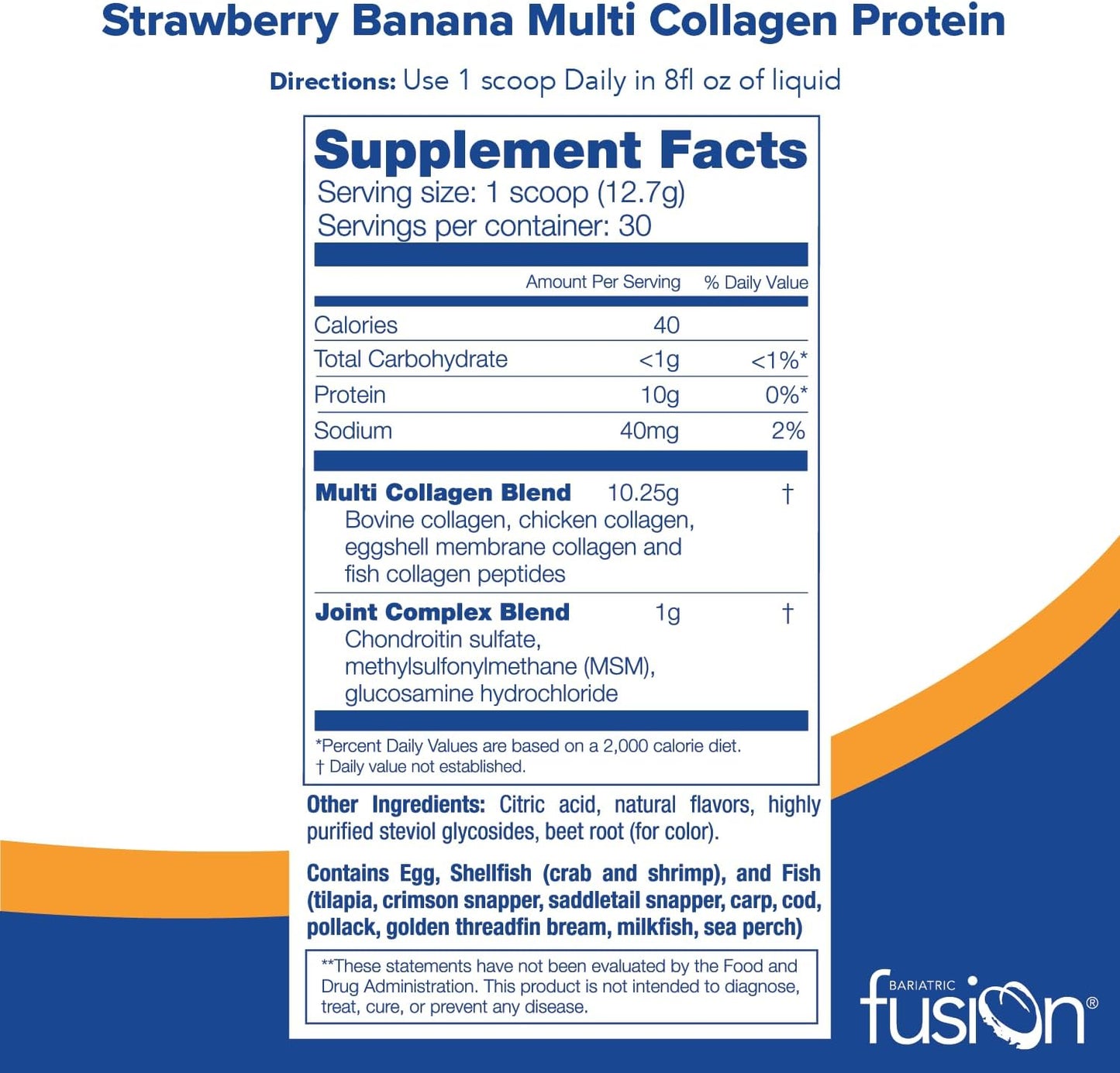 Strawberry Banana Multi Collagen Protein Powder with Joint Support - Dairy, Gluten & Soy Free (30 Servings)