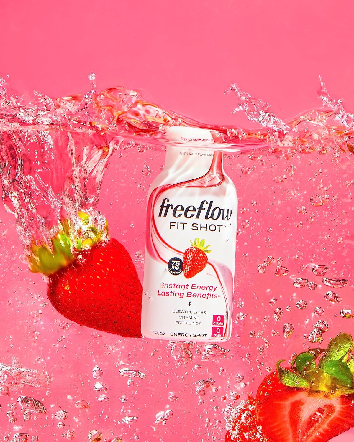 Strawberry Burst Freeflow Fit Energy Shots - Natural Caffeine Boost with L-theanine, Ginseng, Vitamins, Prebiotics, Electrolytes - 6 Count, 2oz Shots - BoostGo Australia