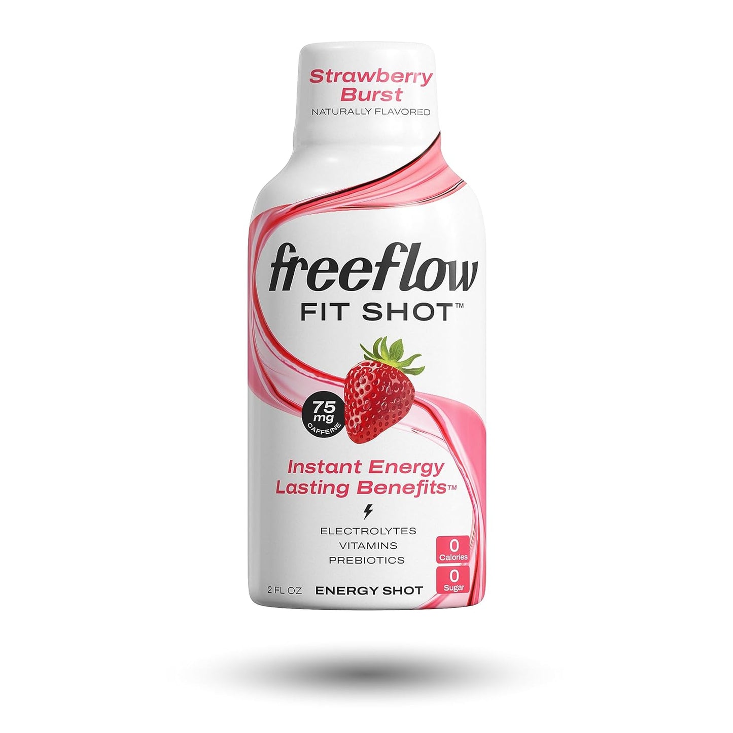 Strawberry Burst Freeflow Fit Energy Shots - Natural Caffeine Boost with L-theanine, Ginseng, Vitamins, Prebiotics, Electrolytes - 6 Count, 2oz Shots - BoostGo Australia