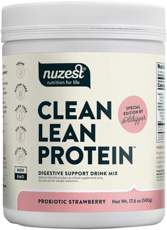 Strawberry Clean Lean Protein Powder with Probiotics for Digestive Health - Plant Based, Vegan Pea Protein - 20 Servings, 1.1 lb - BoostGo Australia