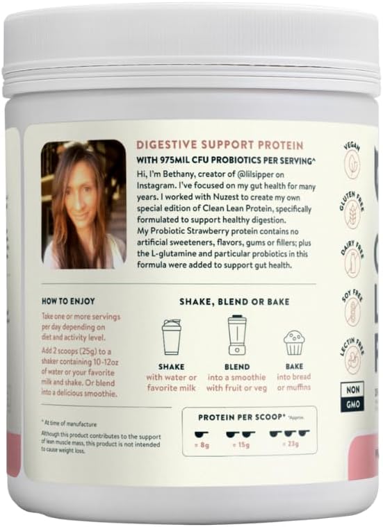 Strawberry Clean Lean Protein Powder with Probiotics for Digestive Health - Plant Based, Vegan Pea Protein - 20 Servings, 1.1 lb - BoostGo Australia