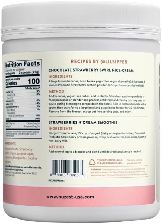 Strawberry Clean Lean Protein Powder with Probiotics for Digestive Health - Plant Based, Vegan Pea Protein - 20 Servings, 1.1 lb - BoostGo Australia