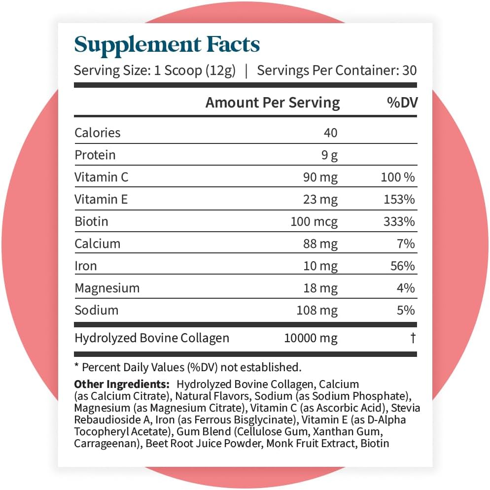 Strawberry Collagen Peptides Powder for Hair, Nails, Skin & Joints - Grass Fed, Non-GMO, Dairy Free - Hydrolyzed Type I & III - Keto Friendly - 13 Oz