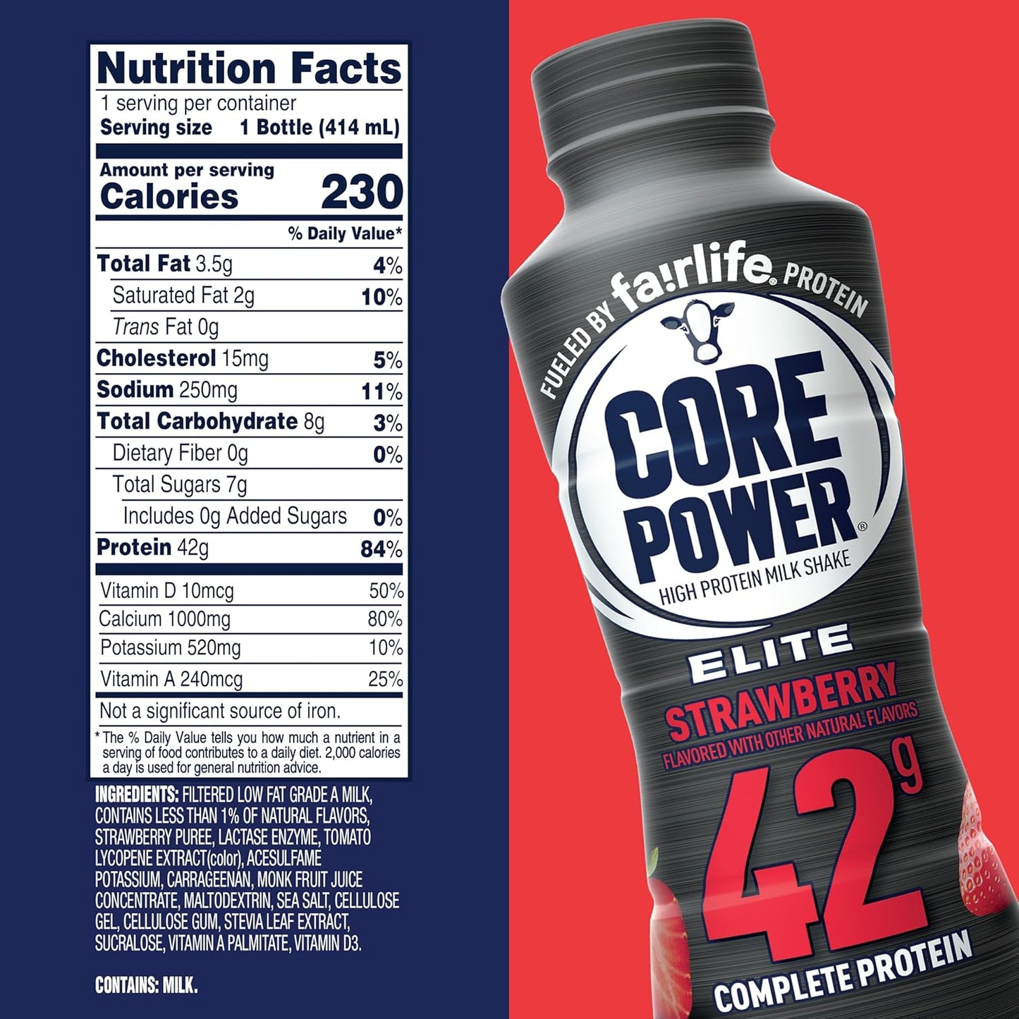 Strawberry Core Power Elite High Protein Shake - 42g Protein, 14 Fl oz