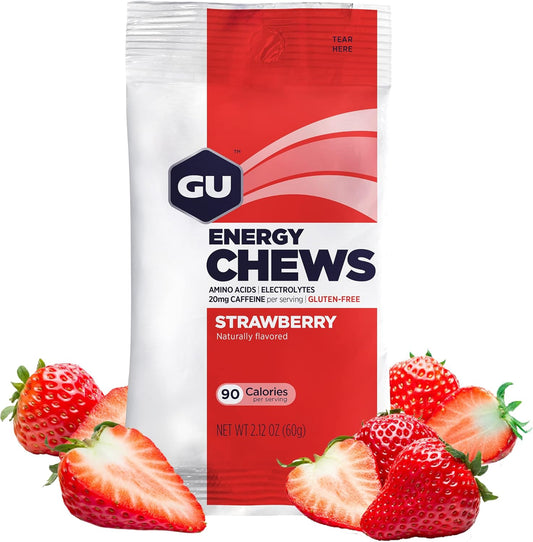 Strawberry Energy Chews with Electrolytes, Vegan & Gluten-Free Energy Gummies, Kosher, 20mg Caffeine, Dairy-Free On-the-Go Energy for Workouts, 12 Bags