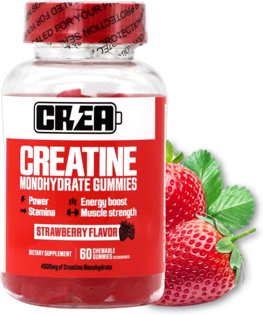 Strawberry Flavor Creatine Monohydrate Gummies - 4500mg, 20 Servings, 60 Gummies