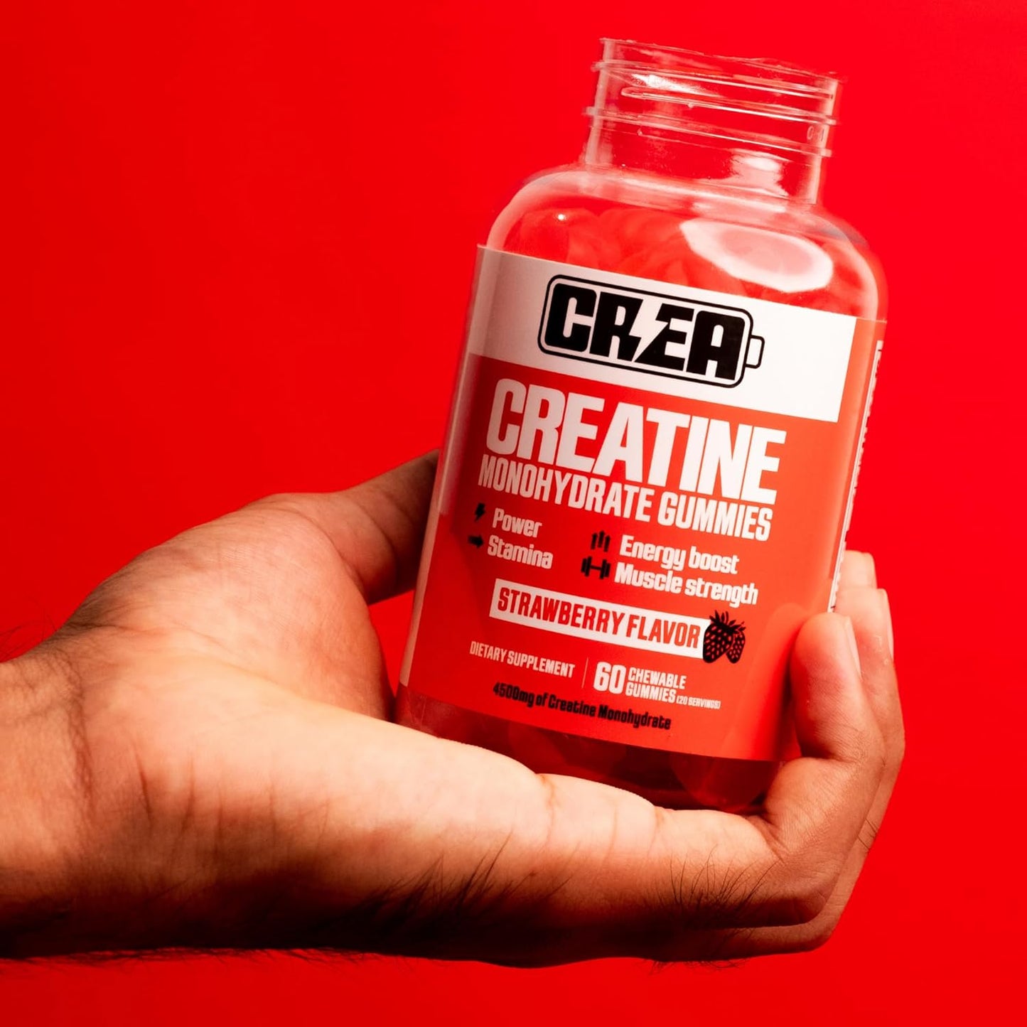 Strawberry Flavor Creatine Monohydrate Gummies - 4500mg, 20 Servings, 60 Gummies