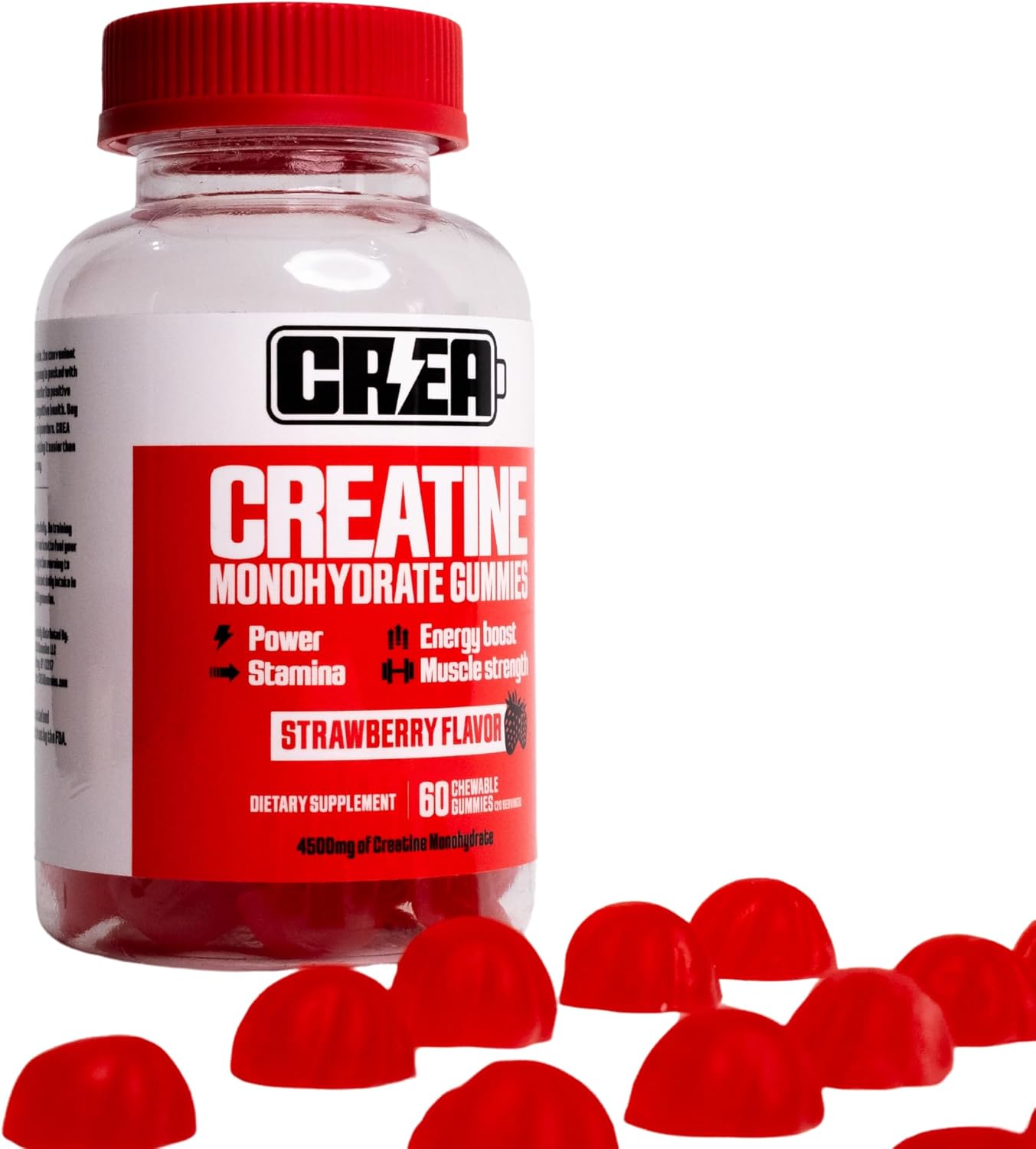 Strawberry Flavor Creatine Monohydrate Gummies - 4500mg, 20 Servings, 60 Gummies