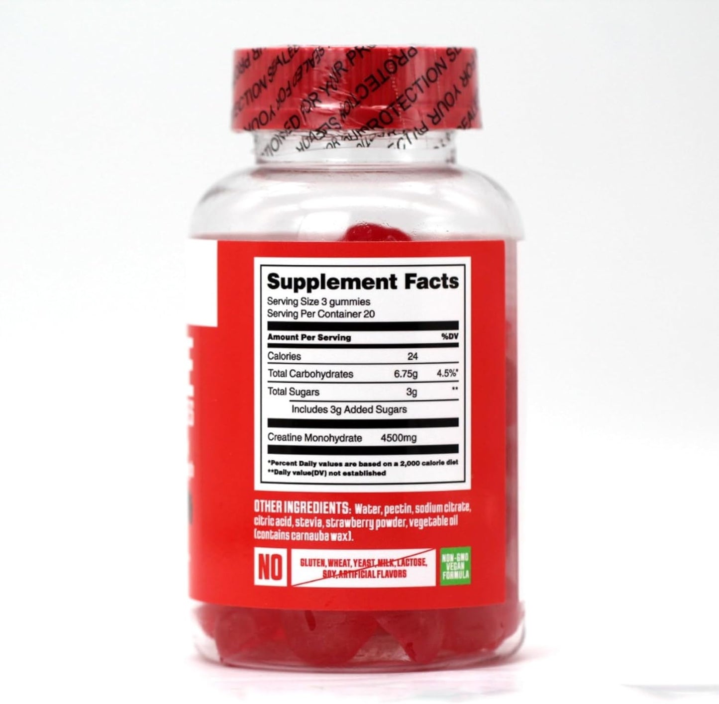 Strawberry Flavor Creatine Monohydrate Gummies - 4500mg, 20 Servings, 60 Gummies